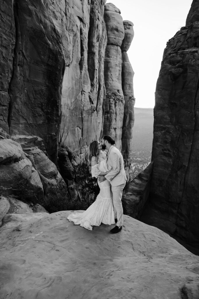 black and white wedding photos during adventure wedding