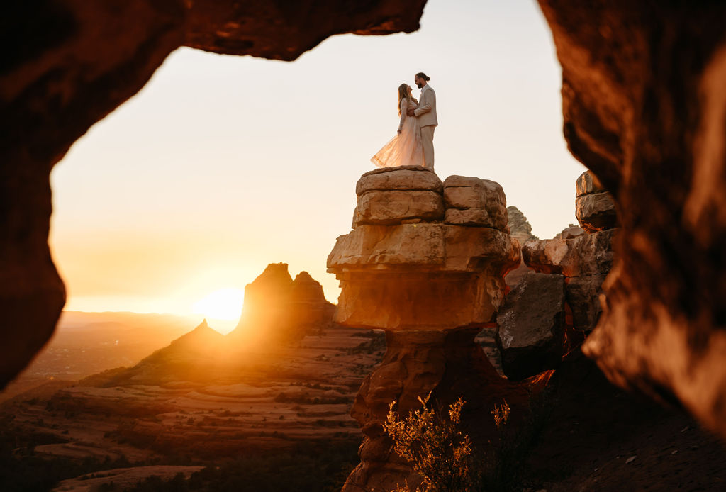 beautiful couple looking at each other during their elopement in sedona arizona