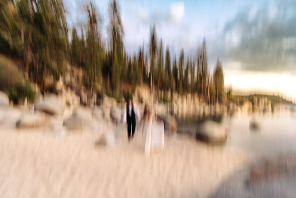 blur picture of the newly eloped couple in lake tahoe