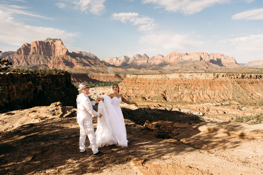 bride and her dad at her intimate mountain elopement 