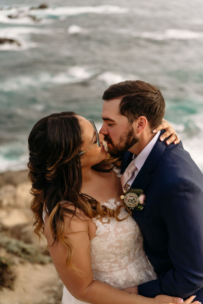 couple kissing at their elopement 
