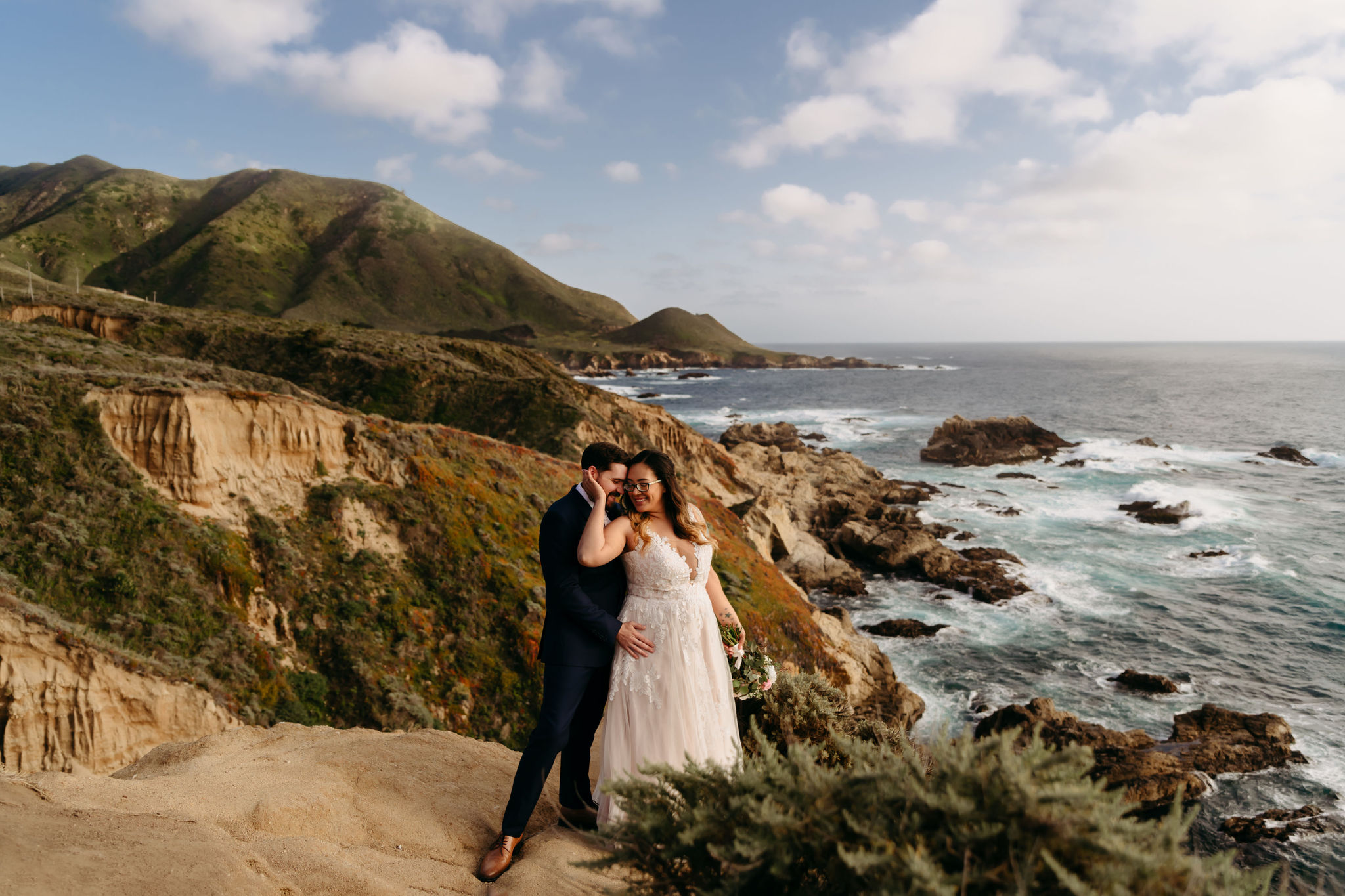stunning couple at their vow renewal elopement in big sur